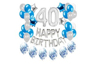 Balonu komplekts 40. dzimšanas dienai, sudraba/zili, 45 gab. цена и информация | Шарики | 220.lv