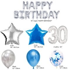 Balonu komplekts 30. dzimšanas dienai, sudraba/zili, 45 gabali cena un informācija | Baloni | 220.lv