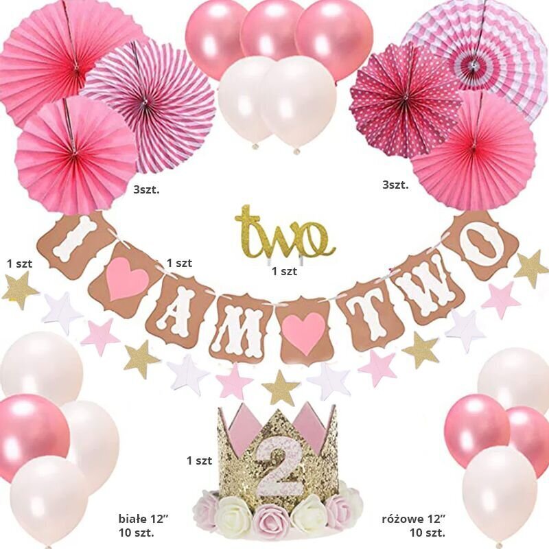 Balonu komplekts 2. dzimšanas dienai meitenei, rozā цена и информация | Baloni | 220.lv