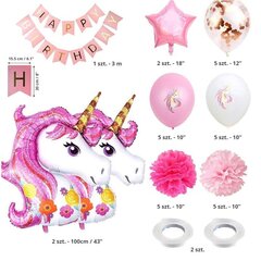 Dzimšanas dienas balonu komplekts meitenei, xxl, vienradzis cena un informācija | Baloni | 220.lv