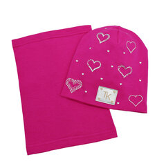 Cepures un šalles komplekts, rozā цена и информация | Шапки, перчатки, шарфы для девочек | 220.lv