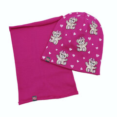 Комплект шапка и шарф, розовый цена и информация | Шапки, перчатки, шарфы для девочек | 220.lv