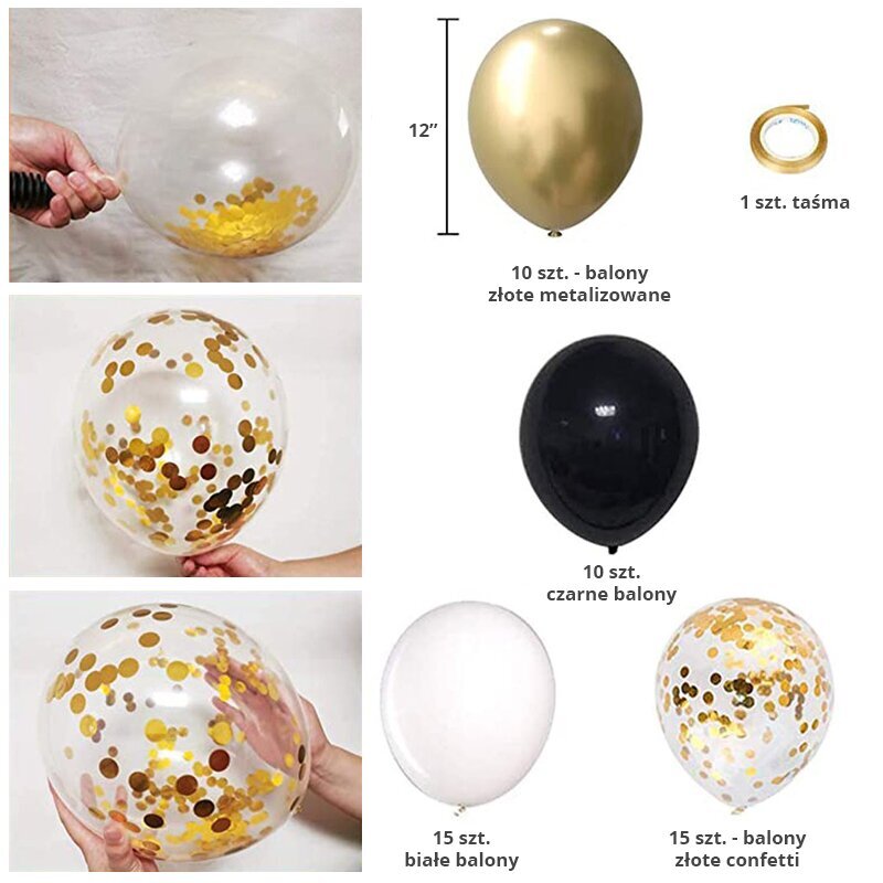 Balonu komplekts 50 gab, Zelta/melna cena un informācija | Baloni | 220.lv