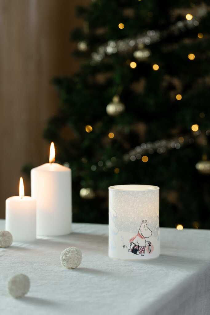 Muurla Moomin LED-svece Let it snow 10cm cena un informācija | Sveces un svečturi | 220.lv