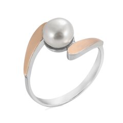 Серебряное кольцо для женщин покрытый золотом с жемчугом 0009477900261 цена и информация | Кольца | 220.lv