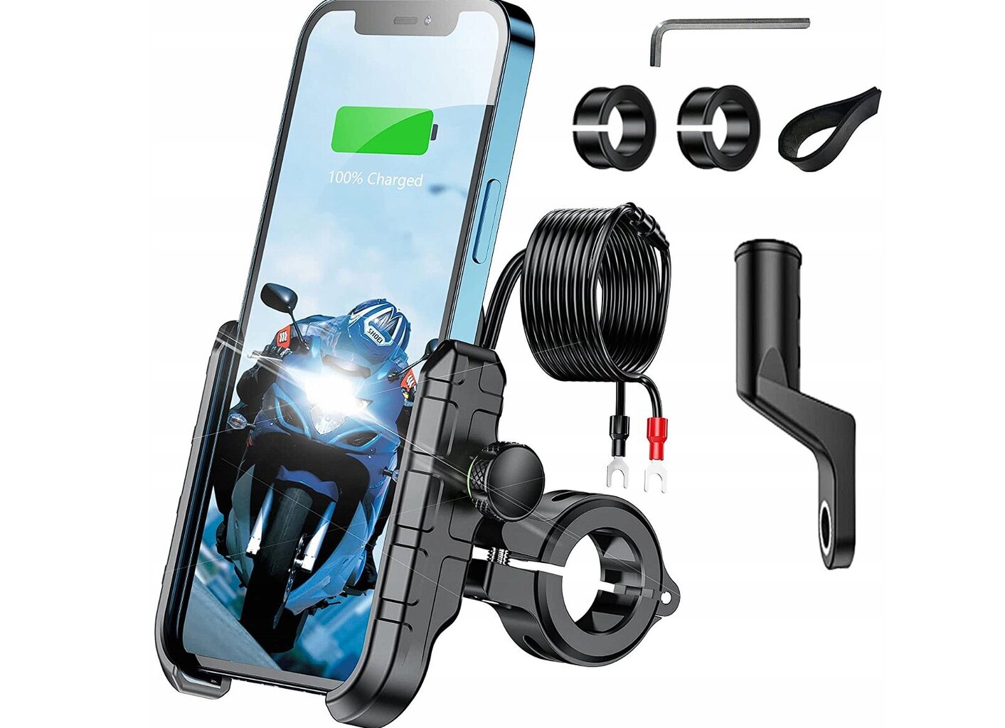 Telefona turētājs motociklam ar USB uzlādi, 1 gab. cena un informācija | Moto piederumi | 220.lv