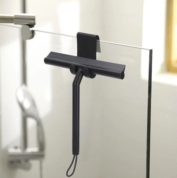 Silikona dušas kabīnes tīrītājs ar turētāju, melns cena un informācija | Vannas istabas aksesuāri | 220.lv