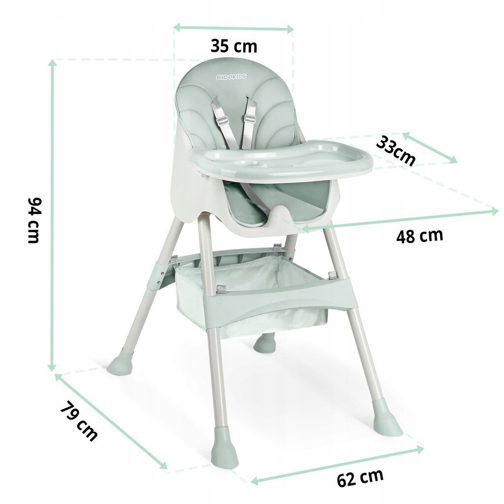 Bērnu barošanas krēsls RicoKids, 92 x 62 x 77 cm, zaļš cena un informācija | Barošanas krēsli | 220.lv