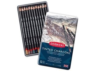 Ogles zīmuļi Derwent Tinted Charcoal, 12 gab. cena un informācija | Modelēšanas un zīmēšanas piederumi | 220.lv