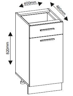 Virtuves skapis ar atvilktni 40N1D1S 400x460x820 cena un informācija | Virtuves skapīši | 220.lv