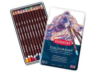 Krāsainie zīmuļi Derwent Coloursoft, 12 gab. cena un informācija | Modelēšanas un zīmēšanas piederumi | 220.lv
