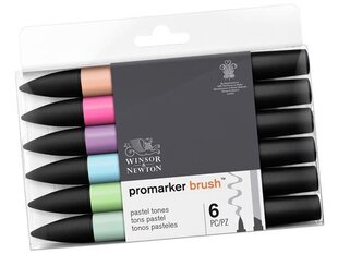Marķieru uz spirta bāzes komplekts W&N Promarker Brush, 6 gab. Pastel Tones цена и информация | Принадлежности для рисования, лепки | 220.lv