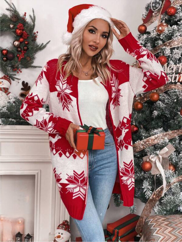 Ziemassvētku jaka kardigans sievietēm, Essense 1, sarkana un balta krāsa cena un informācija | Sieviešu džemperi | 220.lv