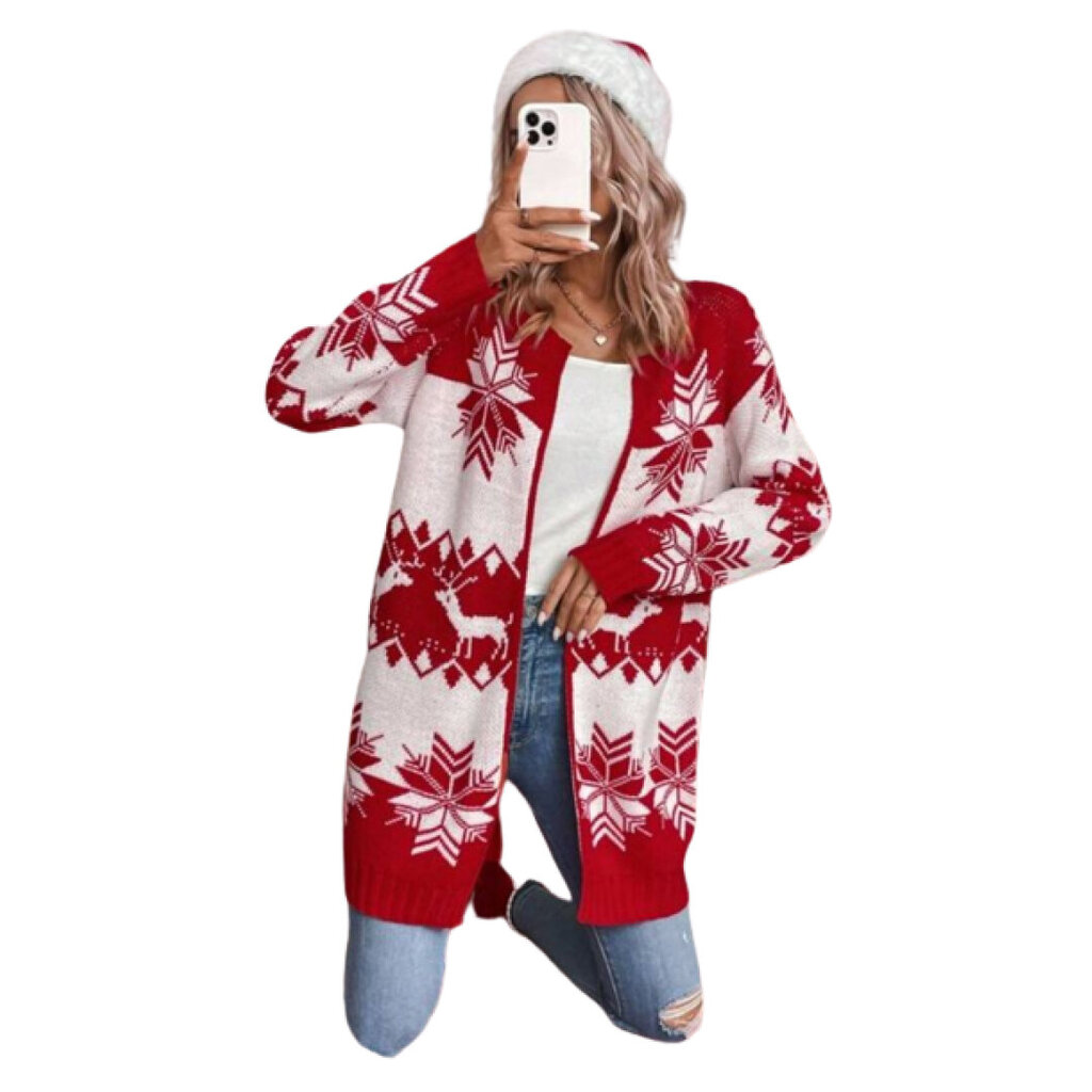 Ziemassvētku jaka kardigans sievietēm, Essense 1, sarkana un balta krāsa cena un informācija | Sieviešu džemperi | 220.lv