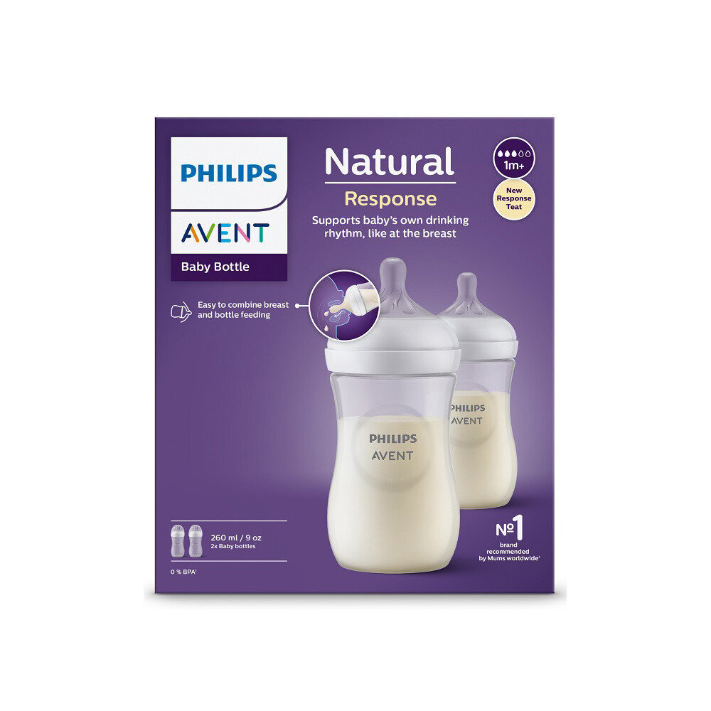 Pudelīšu komplekts Philips Avent Natural Response SCY900/02, 1+ mēn, 260 ml cena un informācija | Bērnu pudelītes un to aksesuāri | 220.lv