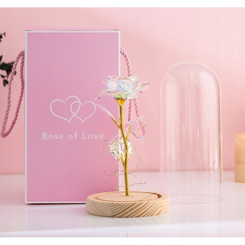 Kristāla roze kupolā ar apgaismojumu, 21 cm цена и информация | Stabilizētās rozes, augi | 220.lv