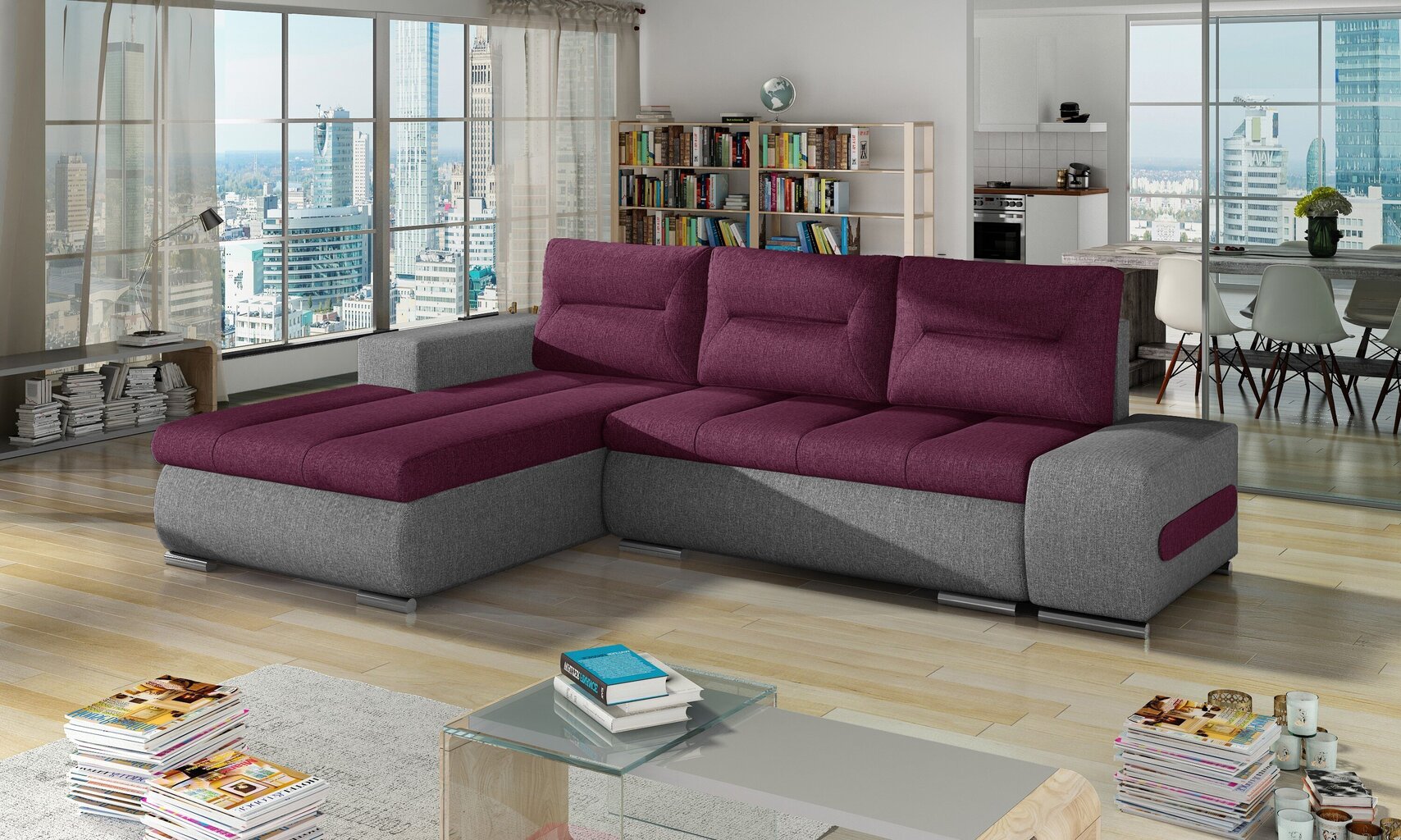 Kreisās puses stūra dīvāns Eltap Ottavio, violets/pelēks cena un informācija | Stūra dīvāni | 220.lv