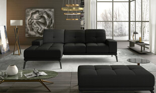 Kreisās puses stūra dīvāna un pufa komplekts Eltap Torrense, melns cena un informācija | Stūra dīvāni | 220.lv