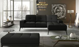 Labās puses stūra dīvāna un pufa komplekts Eltap Torrense, melns cena un informācija | Stūra dīvāni | 220.lv