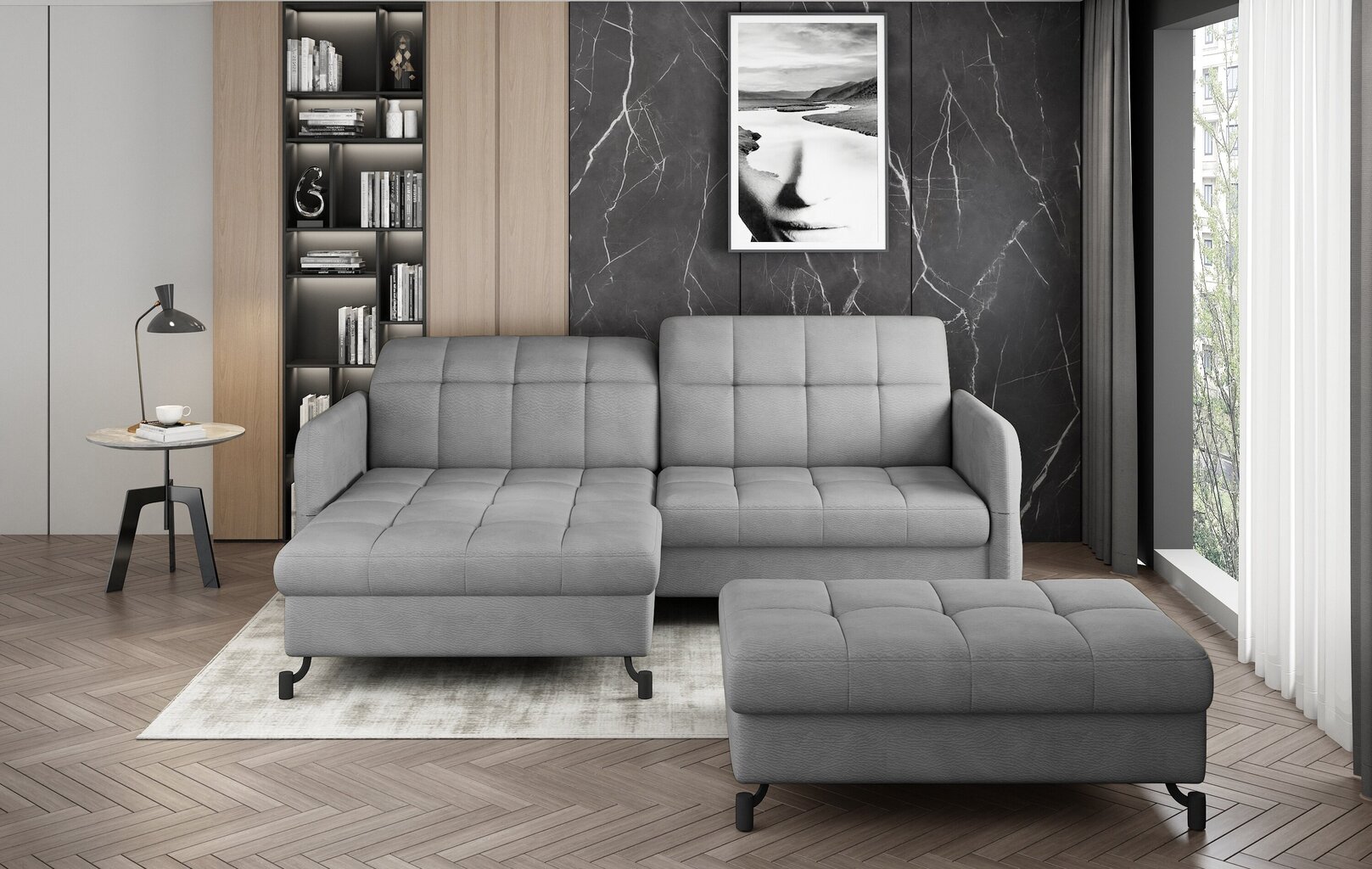 Labās puses stūra dīvāna un pufa komplekts Eltap Lorelle, gaiši pelēks цена и информация | Stūra dīvāni | 220.lv