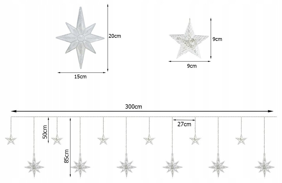 LED gaismiņu priekškars ar zvaigznēm, 3M cena un informācija | Ziemassvētku lampiņas, LED virtenes | 220.lv