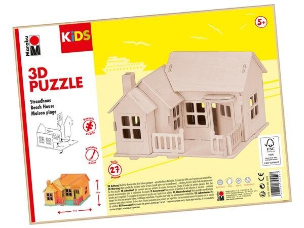 3D koka puzle Marabu Kids Beach House, 27 d. cena un informācija | Puzles, 3D puzles | 220.lv