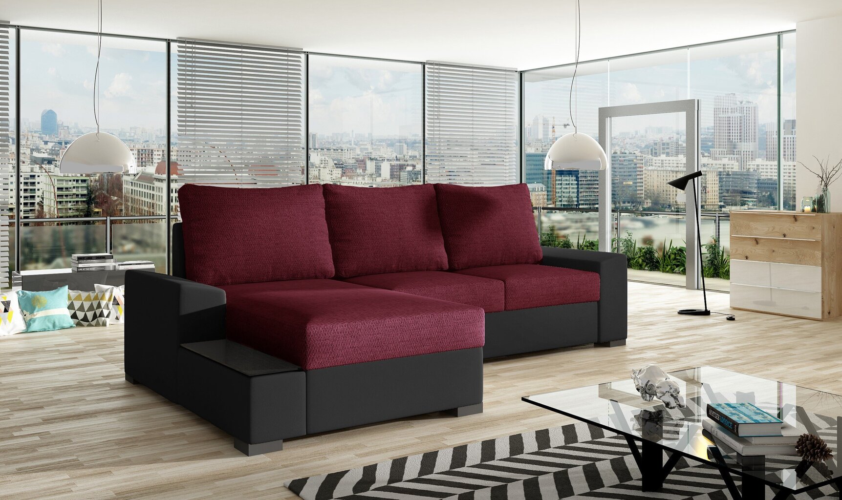 Kreisās puses stūra dīvāns Negro, sarkans/melns цена и информация | Stūra dīvāni | 220.lv