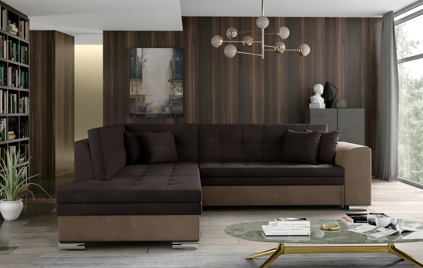 Kreisās puses stūra dīvāns Pieretta, tumši brūns cena un informācija | Stūra dīvāni | 220.lv