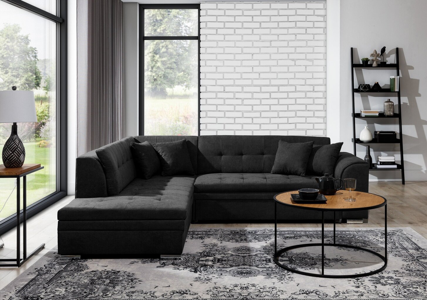 Kreisās puses stūra dīvāns Pieretta, melns cena un informācija | Stūra dīvāni | 220.lv