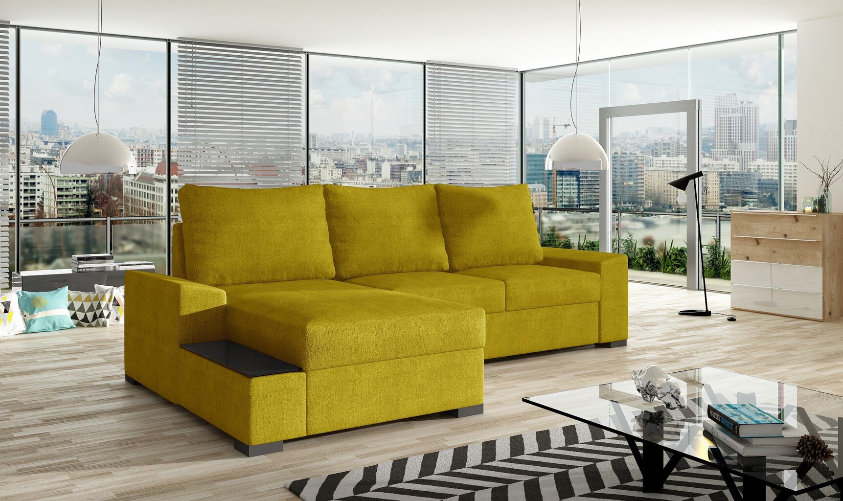 Kreisās puses stūra dīvāns Negro, dzeltens cena un informācija | Stūra dīvāni | 220.lv