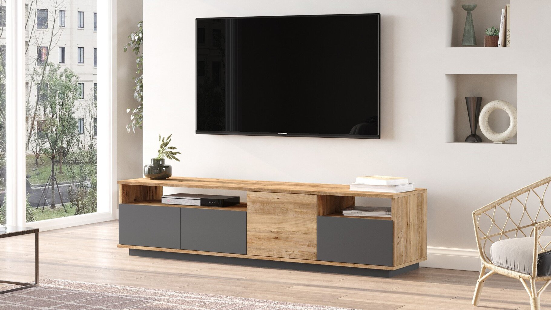 TV statīvs 180cm x 44,6cm x44,5cm melns cena un informācija | TV galdiņi | 220.lv