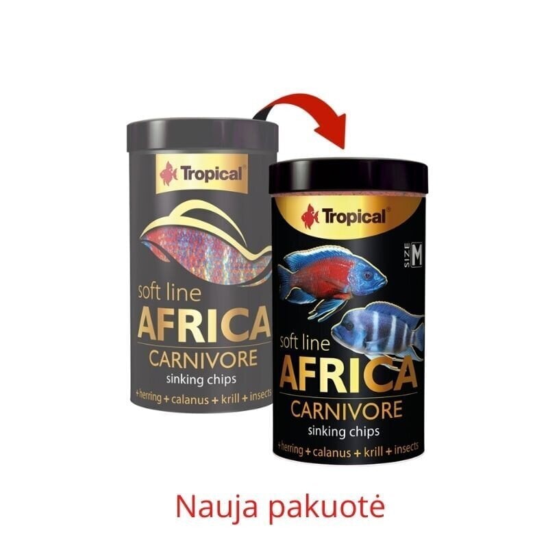 Tropical africa carnivore size m - barība akvārija zivtiņām - 250 ml/130 g cena un informācija | Zivju barība | 220.lv