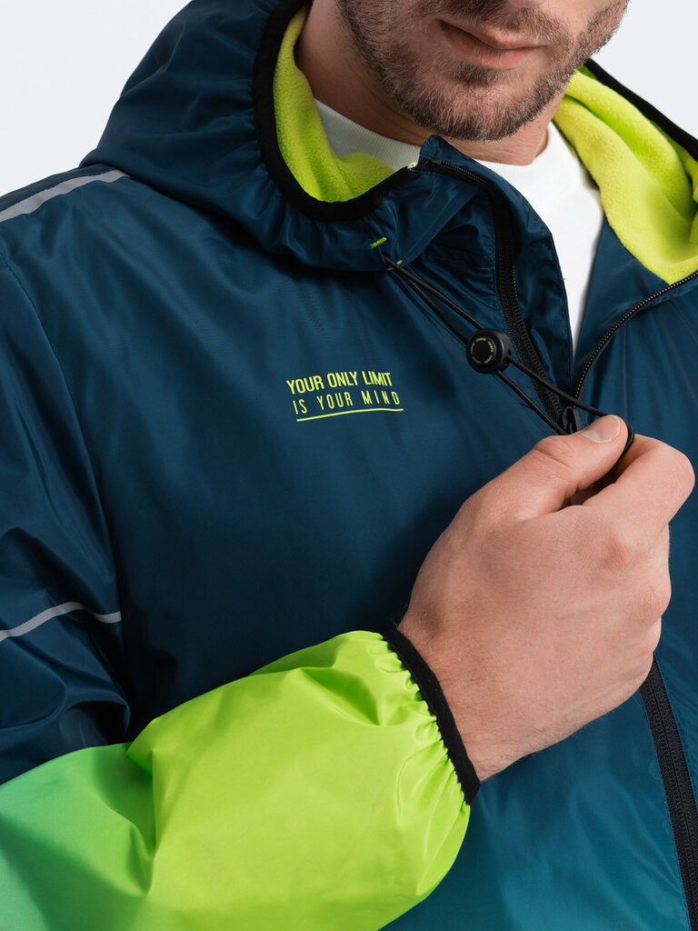 Sporta jaka vīriešiem Ombre Clothing V1 OM-JANP-0105, zils/zaļš cena un informācija | Vīriešu virsjakas | 220.lv