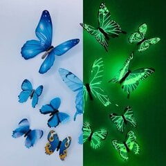 Флуоресцентные наклейки Бабочки 3D, 12 шт. цена и информация | Декоративные наклейки | 220.lv