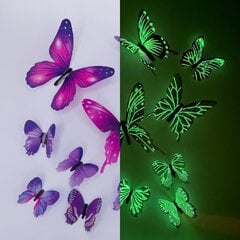 Fluorescējošās uzlīmes, Tauriņi 3D, 12 gab. цена и информация | Декоративные наклейки | 220.lv