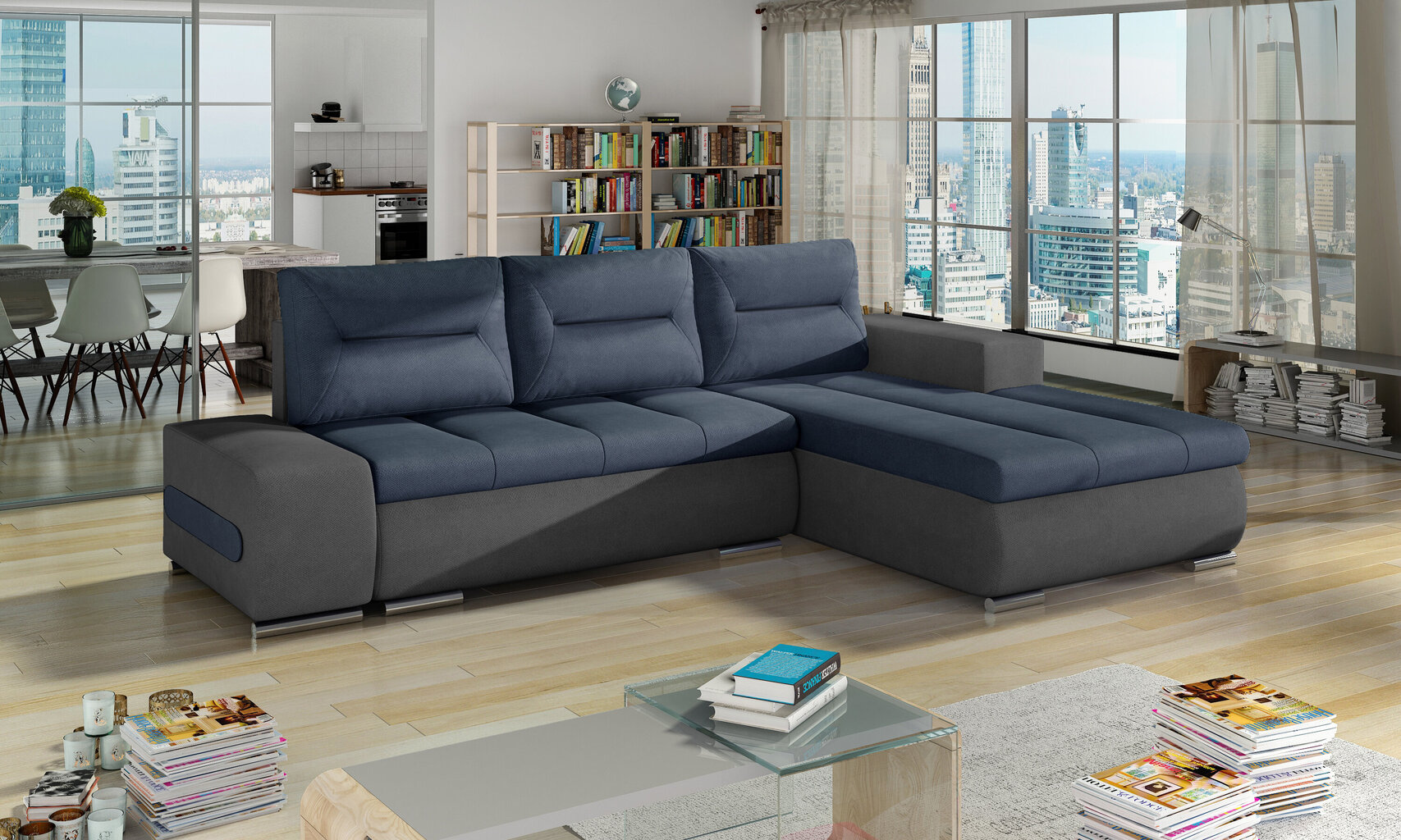 Labās puses stūra dīvāns Eltap Ottavio, zils/pelēks cena un informācija | Stūra dīvāni | 220.lv