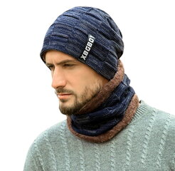 Комплект из шарфа и шапки R89, синий цена и информация | Мужские шарфы, шапки, перчатки | 220.lv