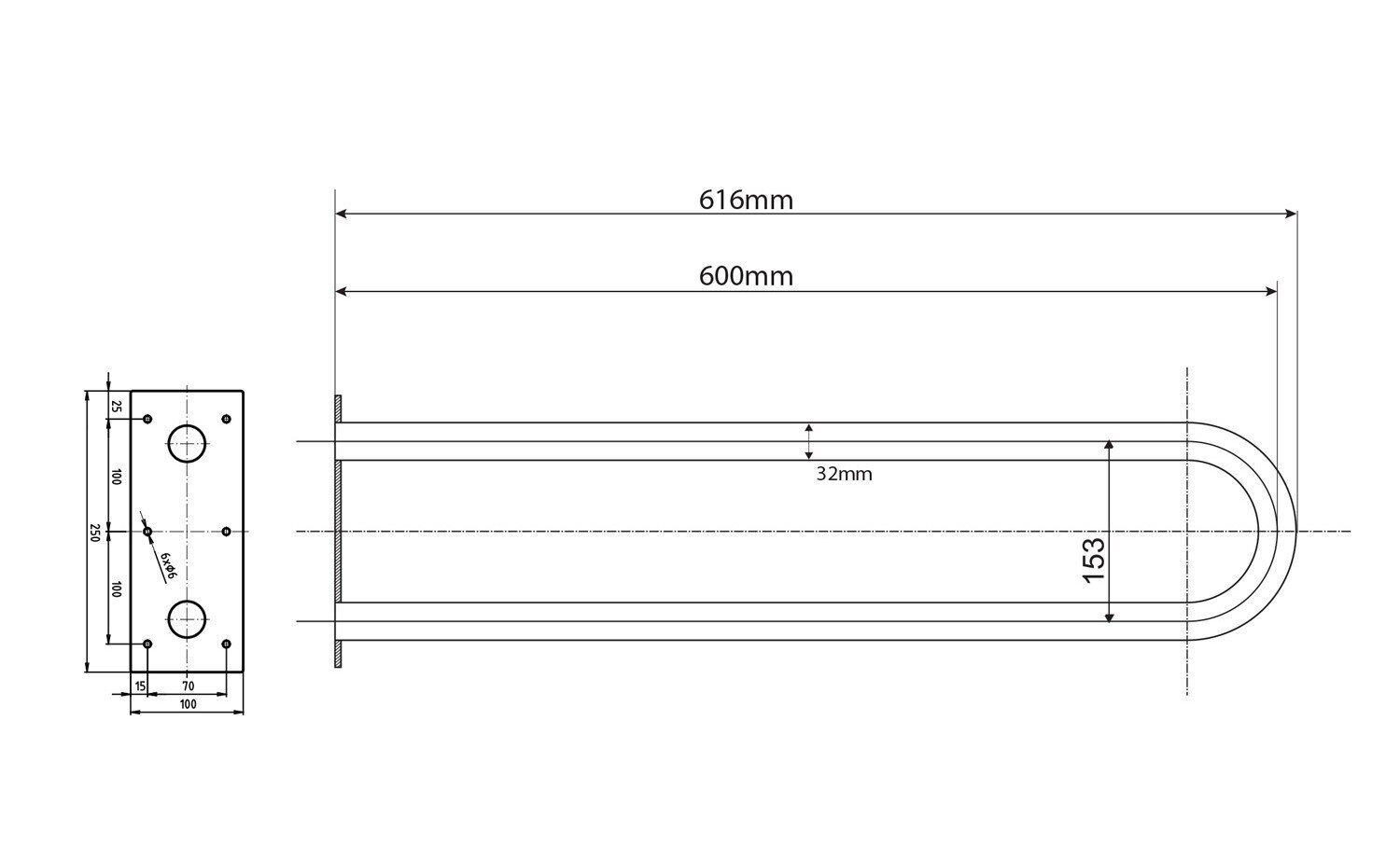 Atbalsta stienis Handicap, U tips 600 mm цена и информация | Cilvēkiem ar īpašām vajadzībām | 220.lv