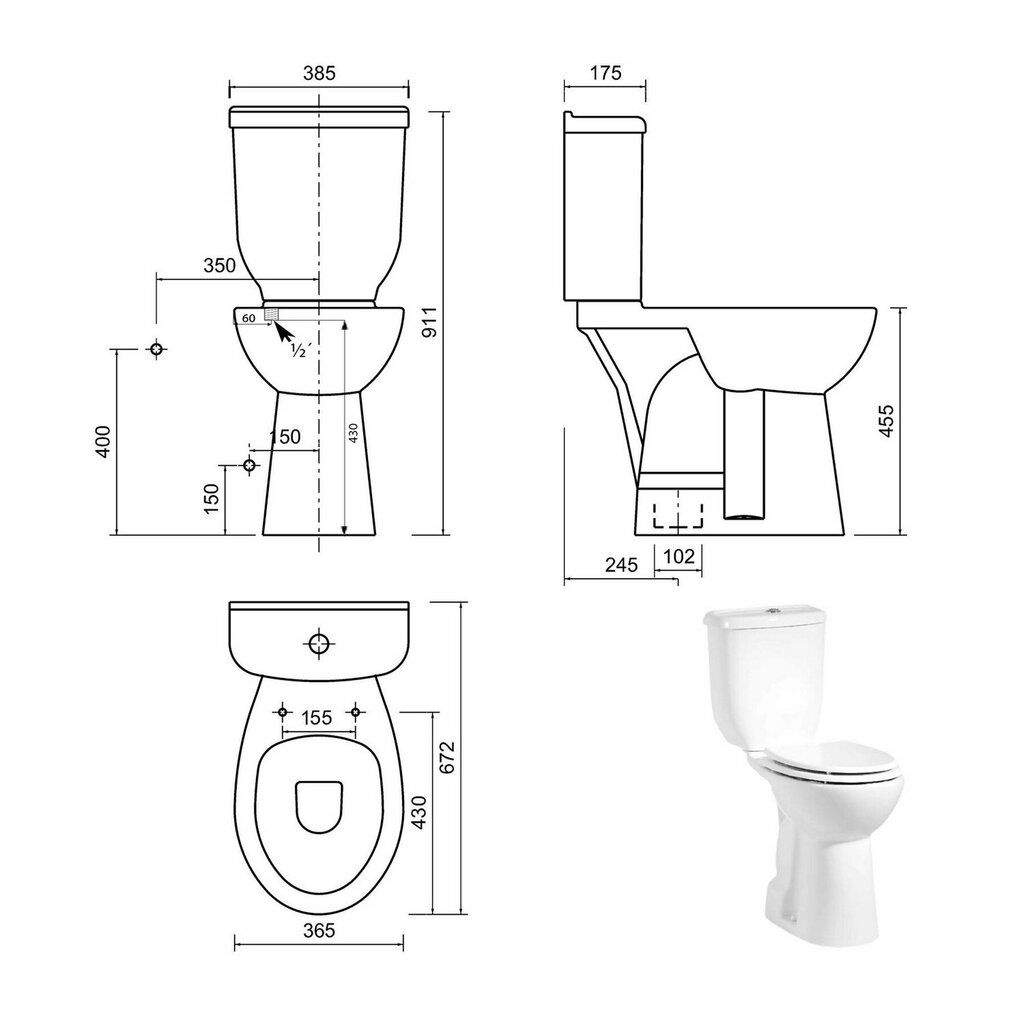 Kompakta tualete cilvēkiem ar kustību traucējumiem Creavit, 45.5 cm цена и информация | Tualetes podi | 220.lv