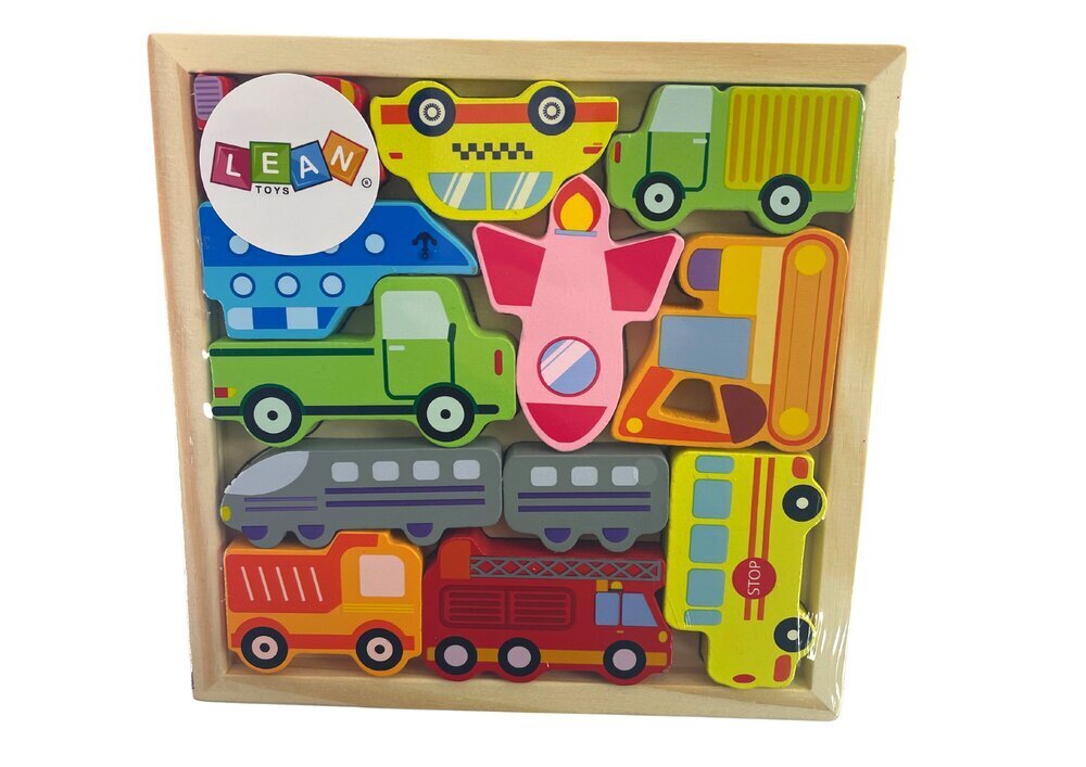 Koka auto puzle Lean Toys, 11 d. cena un informācija | Rotaļlietas zēniem | 220.lv