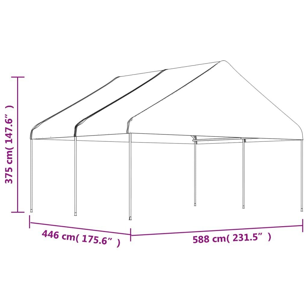 Nojume ar jumtu vidaXL, 4,46x5,88x3,75 m, balta cena un informācija | Dārza nojumes un lapenes | 220.lv