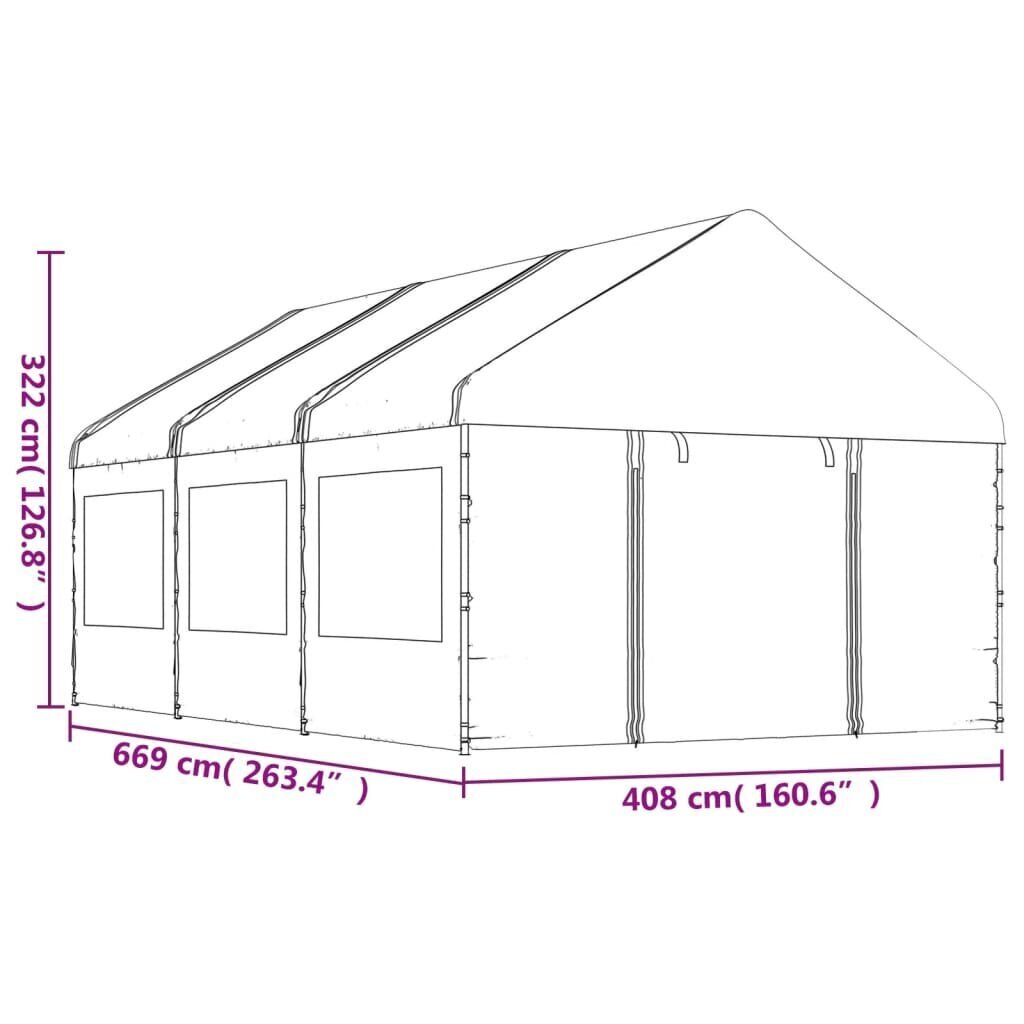 Nojume ar jumtu vidaXL, 6,69x4,08x3,22 m, balta cena un informācija | Dārza nojumes un lapenes | 220.lv