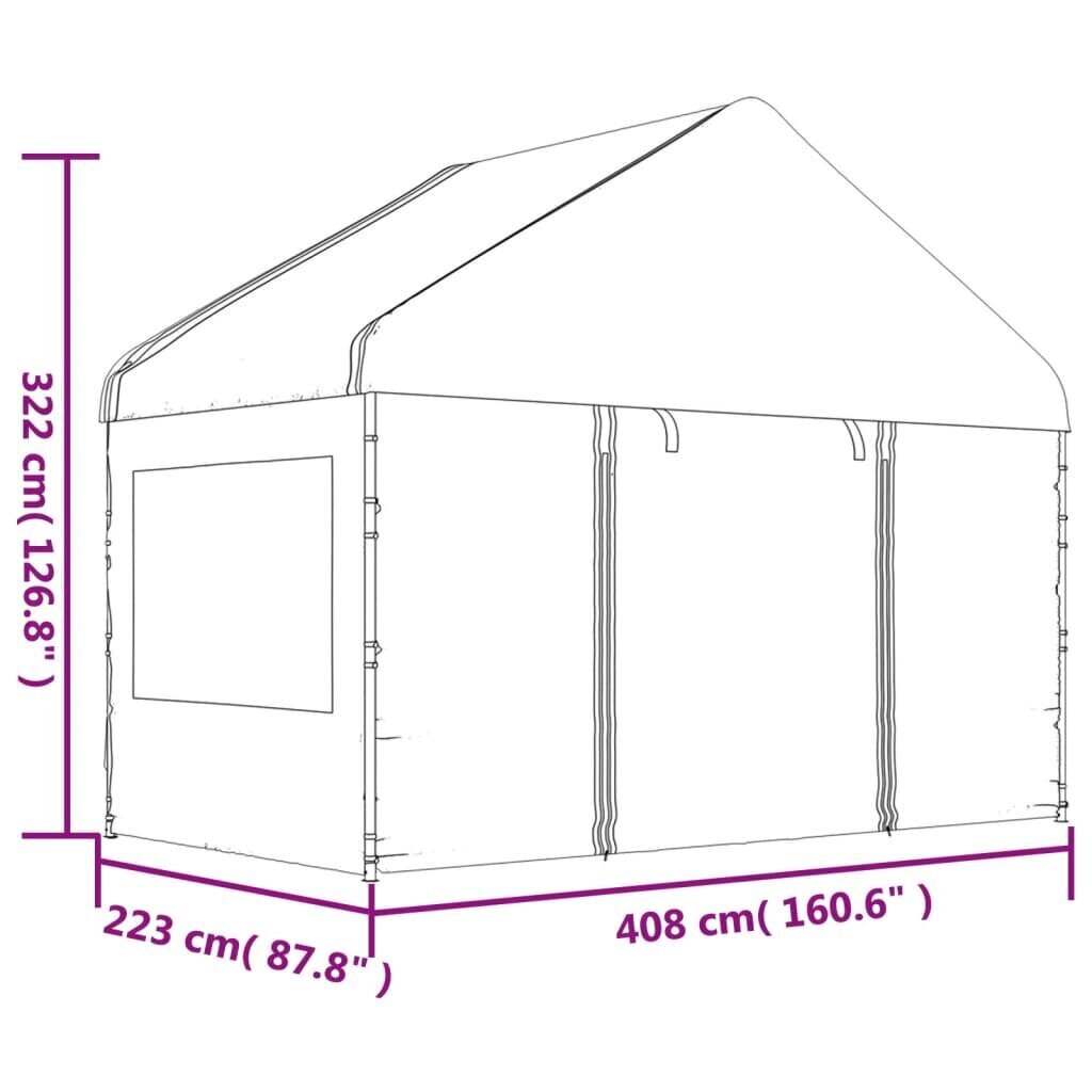 Nojume ar jumtu vidaXL, 6,69x4,08x3,22 m, balta цена и информация | Dārza nojumes un lapenes | 220.lv