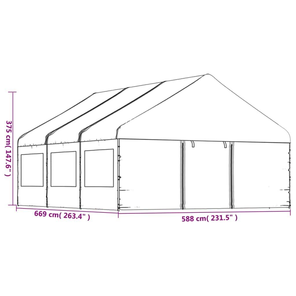 Nojume ar jumtu vidaXL, 6,69x5,88x3,75 m, balta cena un informācija | Dārza nojumes un lapenes | 220.lv