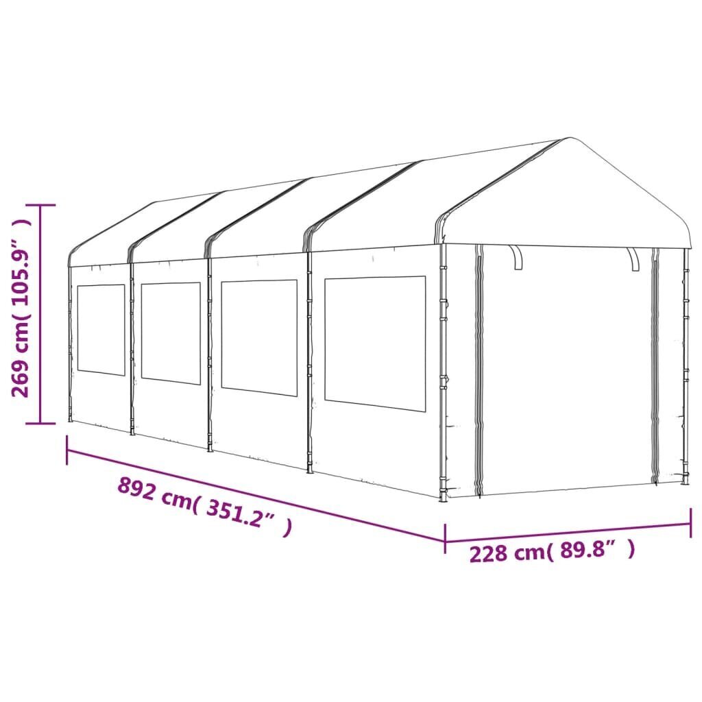 Nojume ar jumtu vidaXL, 8,92x2,28x2,69 m, balta цена и информация | Dārza nojumes un lapenes | 220.lv