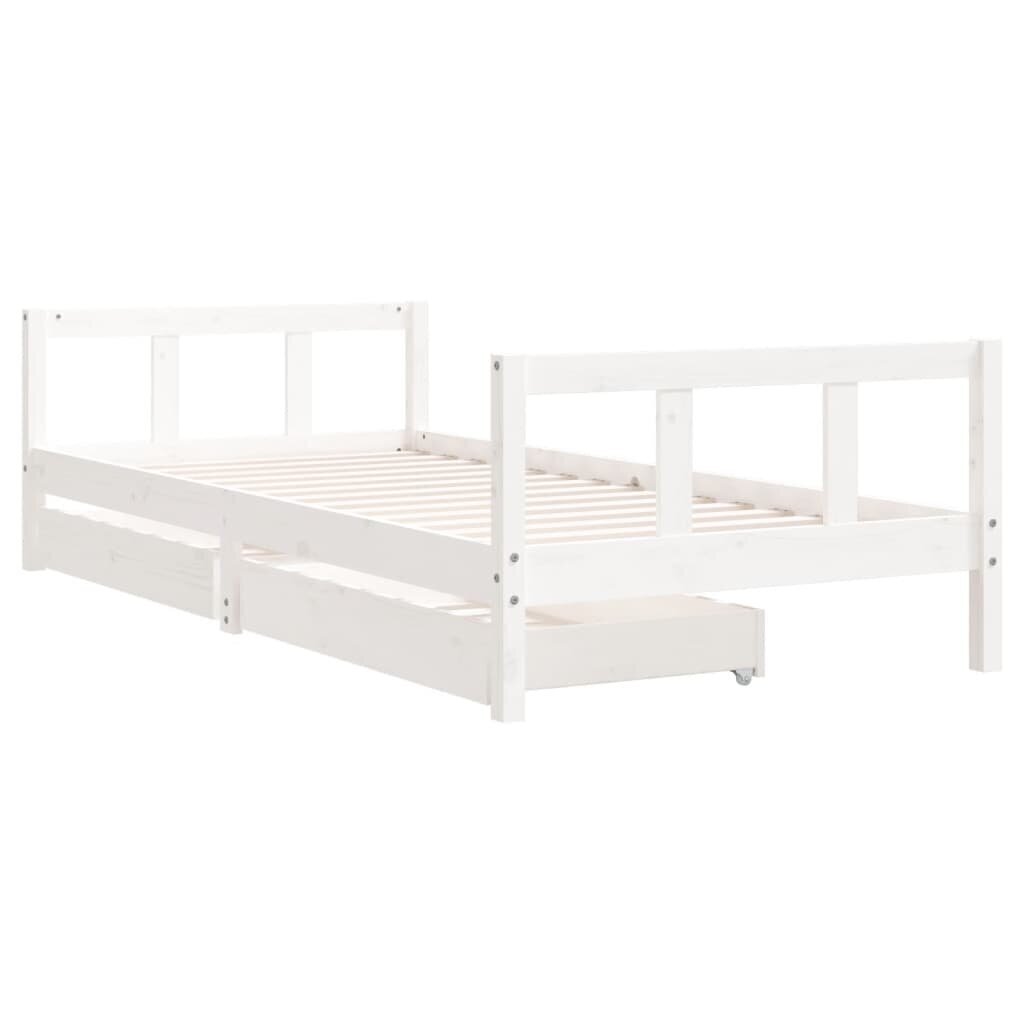 Bērnu gultas rāmis ar atvilktnēm, balts, priedes masīvkoks цена и информация | Bērnu gultas | 220.lv