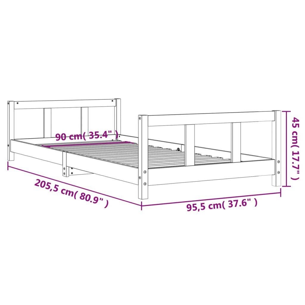 Bērnu gultas rāmis, melns, 90x200 cm, priedes masīvkoks cena un informācija | Bērnu gultas | 220.lv