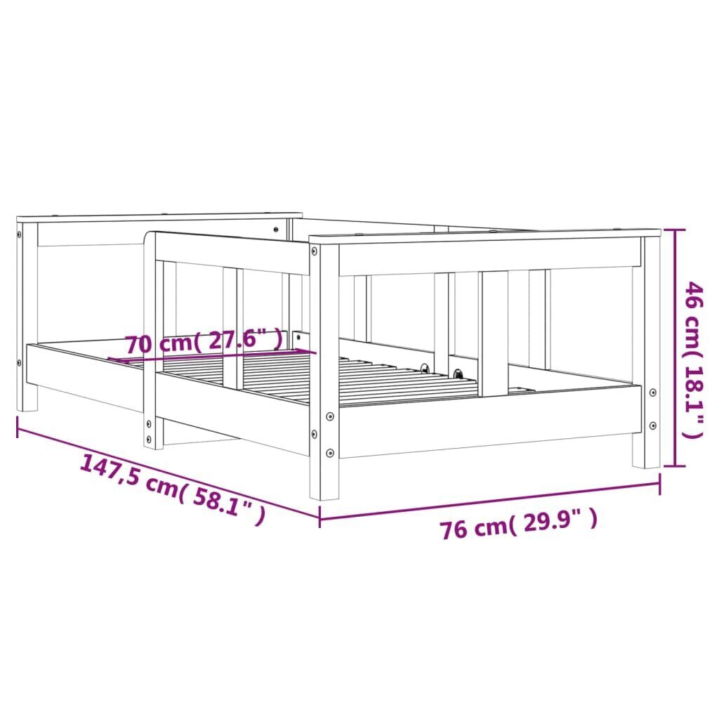 Bērnu gultas rāmis, priedes masīvkoks, 70x140 cm, balts cena un informācija | Bērnu gultas | 220.lv