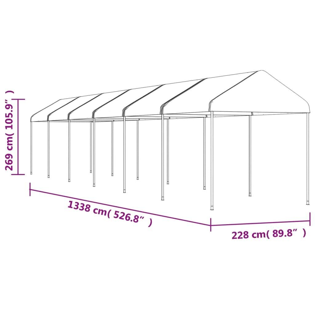 Nojume ar jumtu, balta, 13,38x2,28x2,69 m, polietilēns cena un informācija | Dārza nojumes un lapenes | 220.lv