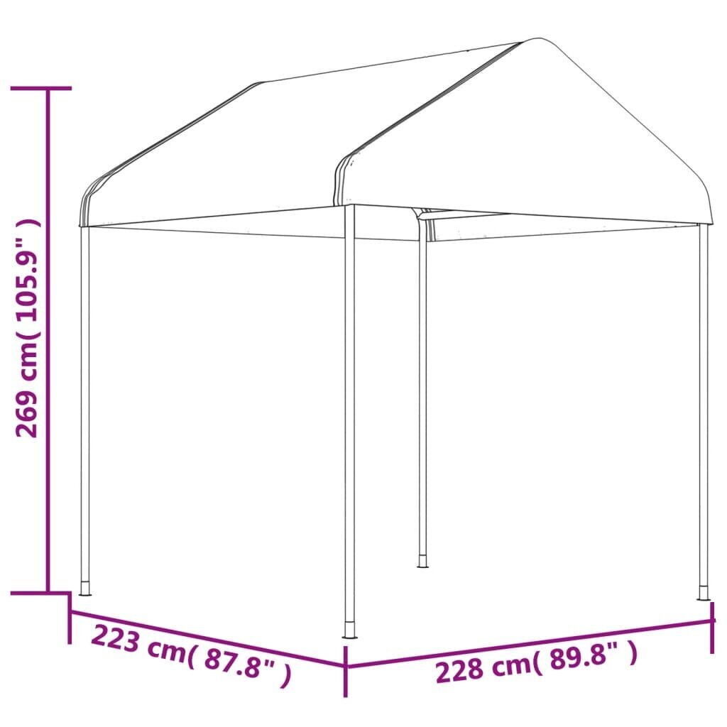 Nojume ar jumtu, balta, 4,46x2,28x2,69 m, polietilēns cena un informācija | Dārza nojumes un lapenes | 220.lv